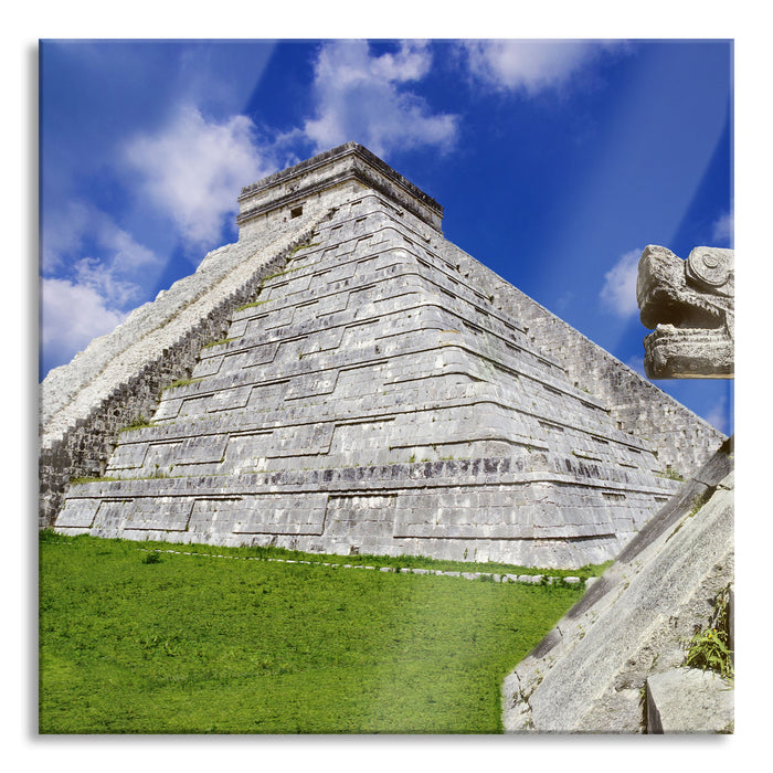 Schöner Maya Tempel in Mexiko, Glasbild Quadratisch