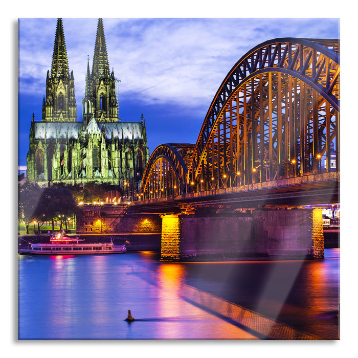 Hohenzollernbrücke bei Nacht, Glasbild Quadratisch