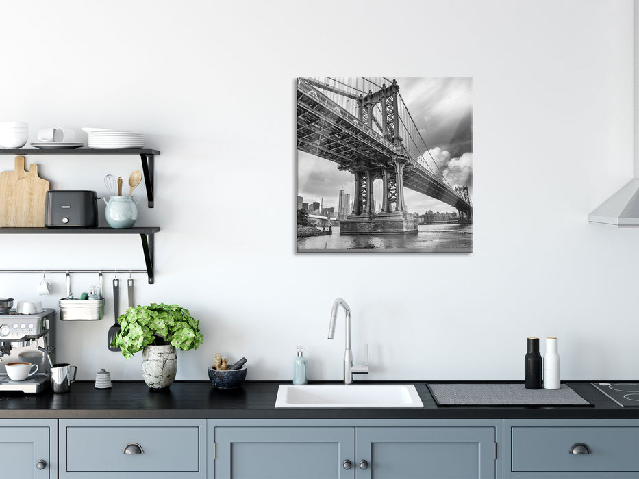 Manhattan Bridge New York, Glasbild Quadratisch