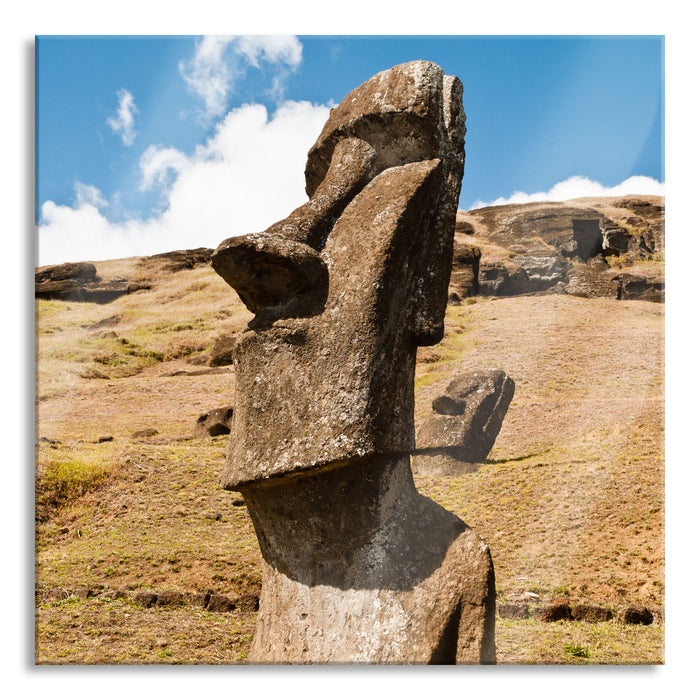 Pixxprint Moai Statue auf den Osterinseln, Glasbild Quadratisch