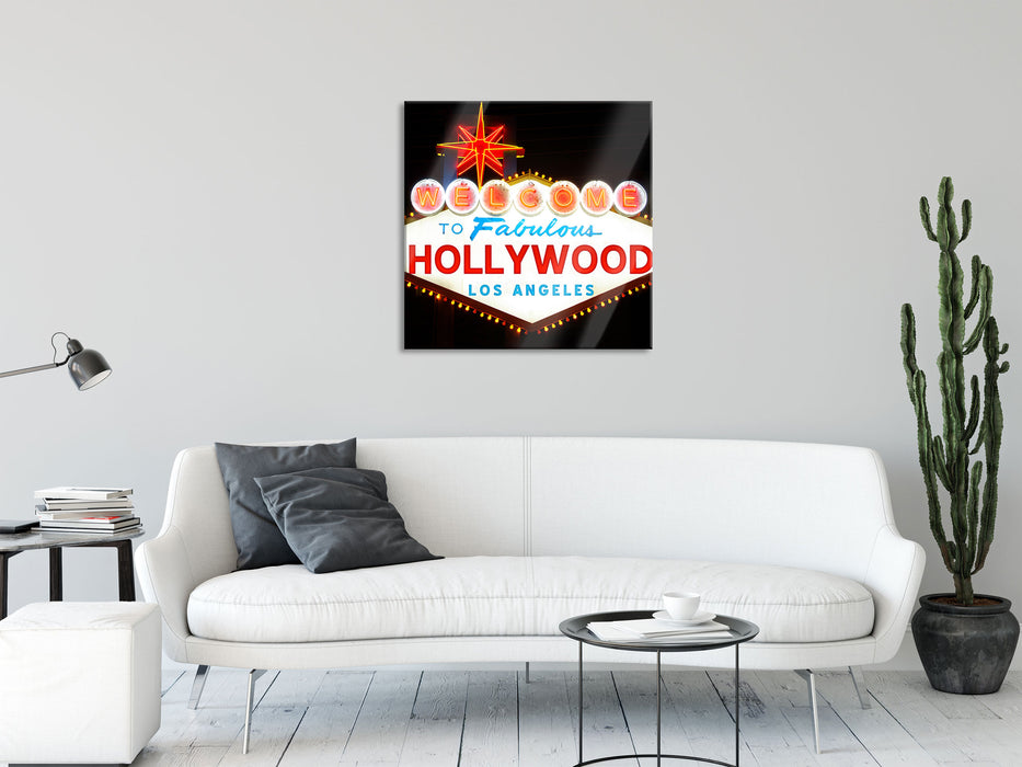 Hollywood Ortseingangsschild, Glasbild Quadratisch