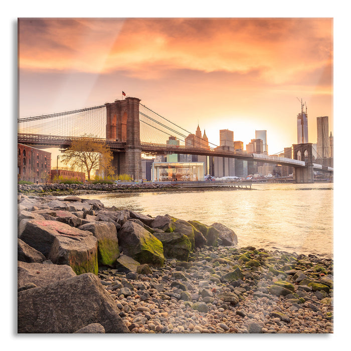 Pixxprint Brooklyn Bridge Sonnenuntergang, Glasbild Quadratisch