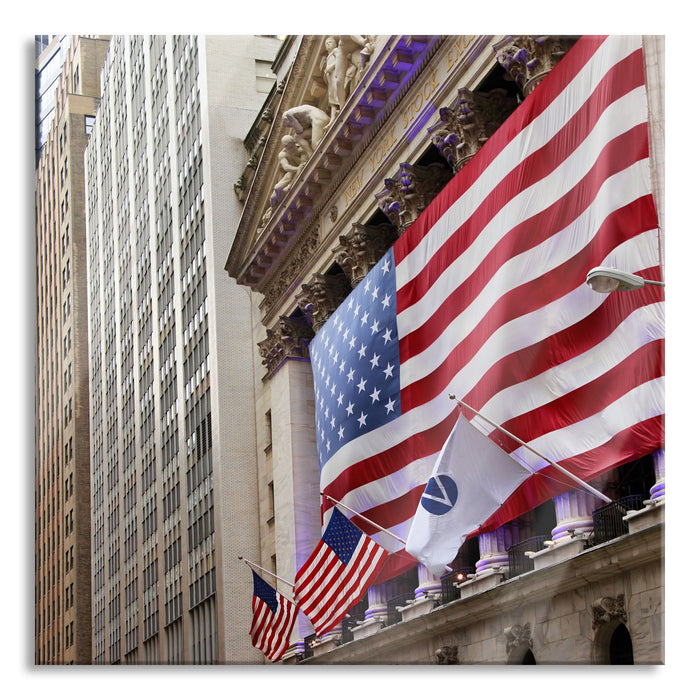 Pixxprint Amerikanische Flagge in New York, Glasbild Quadratisch