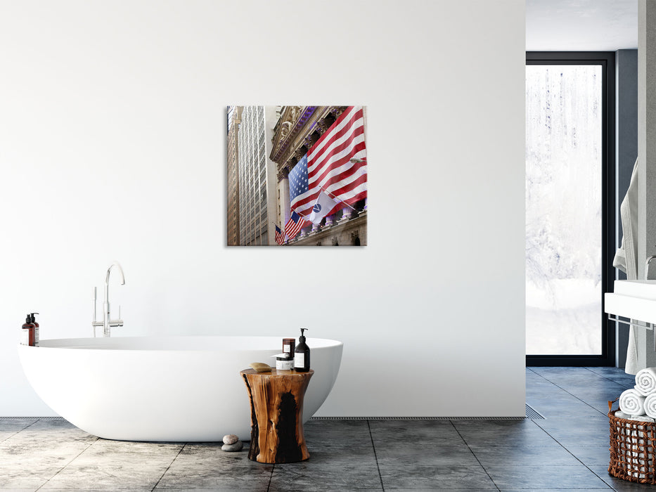 Amerikanische Flagge in New York, Glasbild Quadratisch
