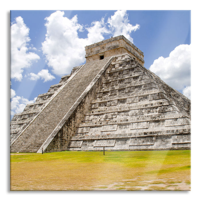 Pixxprint Maya Pyramide in Mexico, Glasbild Quadratisch
