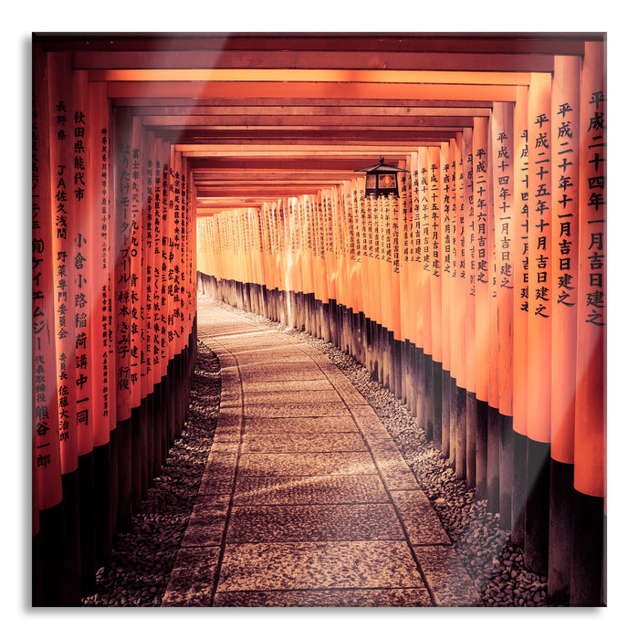 Pixxprint Gebetsgang Tempel, Glasbild Quadratisch