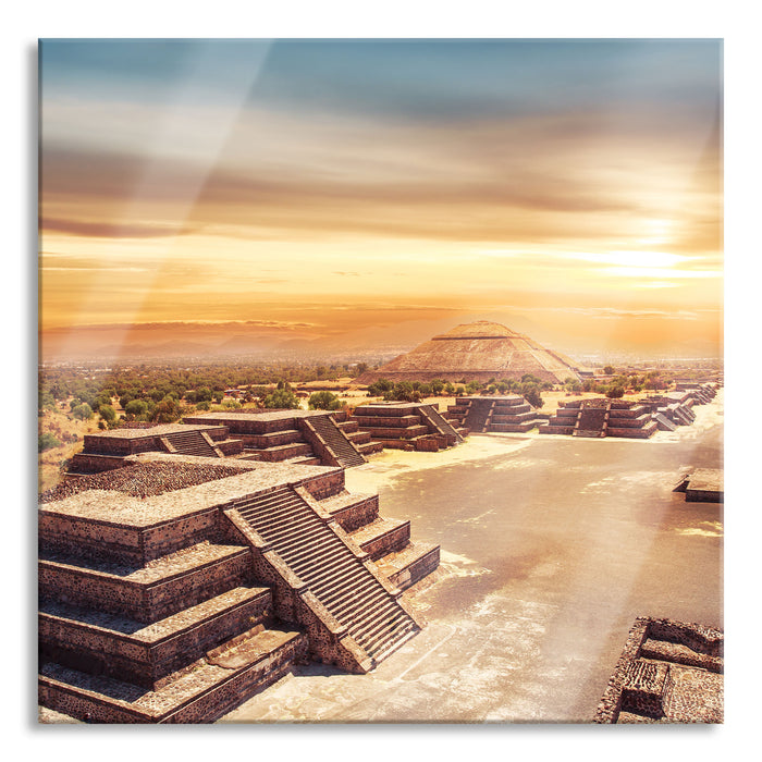 Pixxprint Maya Tempel Mexico, Glasbild Quadratisch