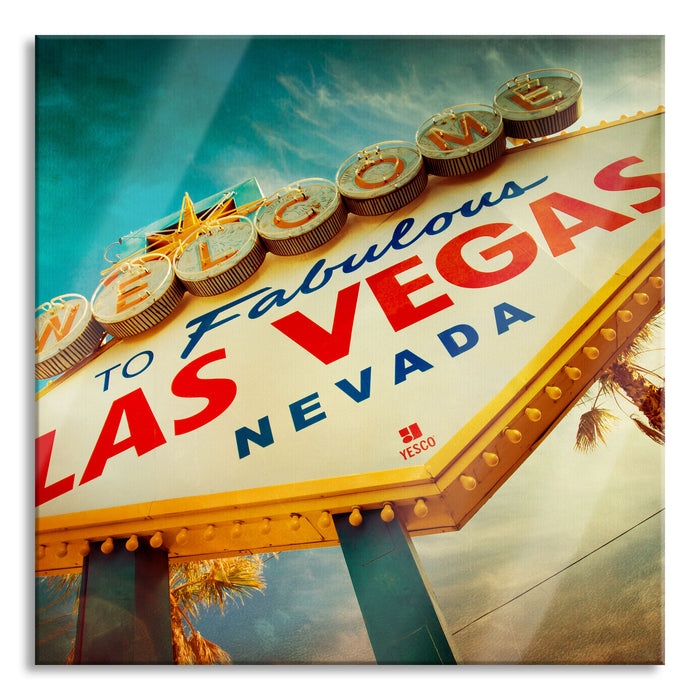 Las Vegas Retro Look, Glasbild Quadratisch