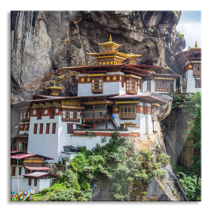 Pixxprint Chinesische Festung im Berg, Glasbild Quadratisch