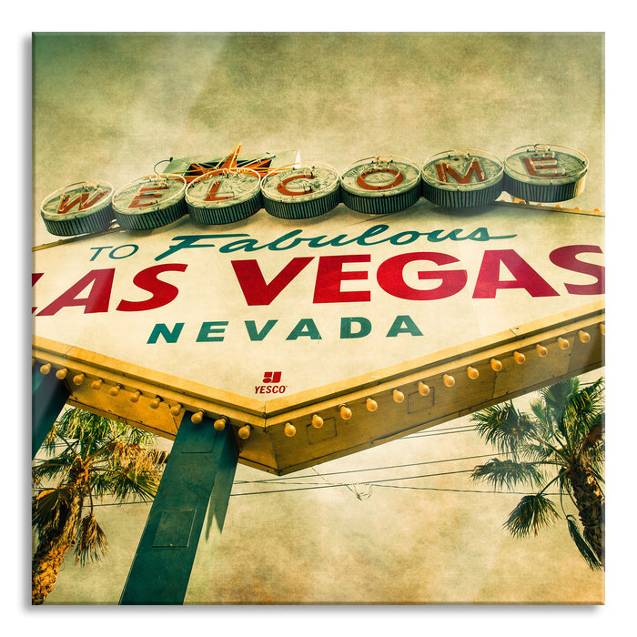 Pixxprint Las Vegas Ortsschild, Glasbild Quadratisch