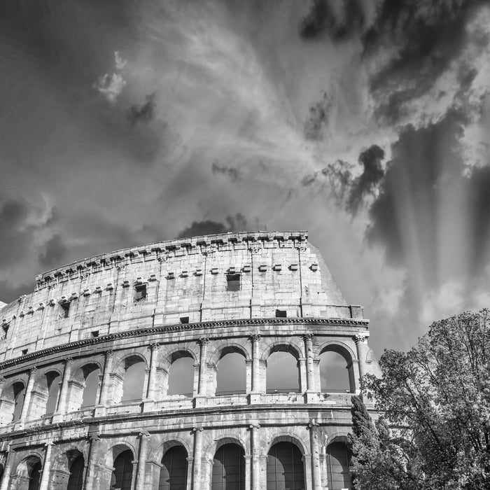 klassisches Colloseum in Rom, Glasbild Quadratisch