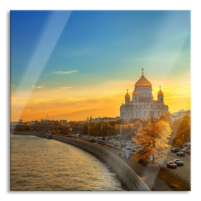 Pixxprint Sonnenuntergang in Moskau, Glasbild Quadratisch