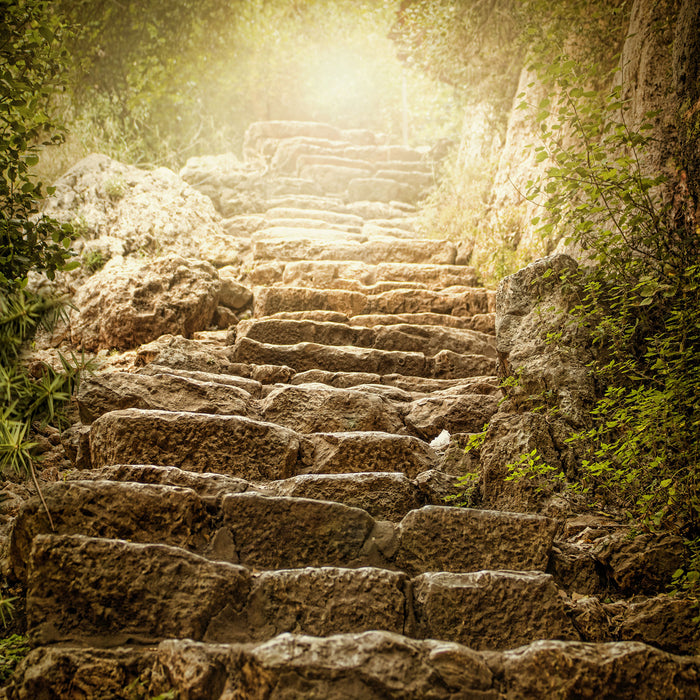 Schöne alte Steintreppe, Glasbild Quadratisch