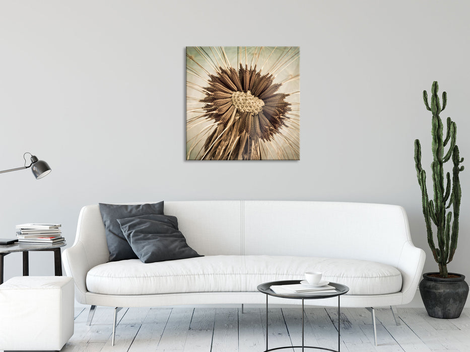 Vertrocknete Pusteblume, Glasbild Quadratisch