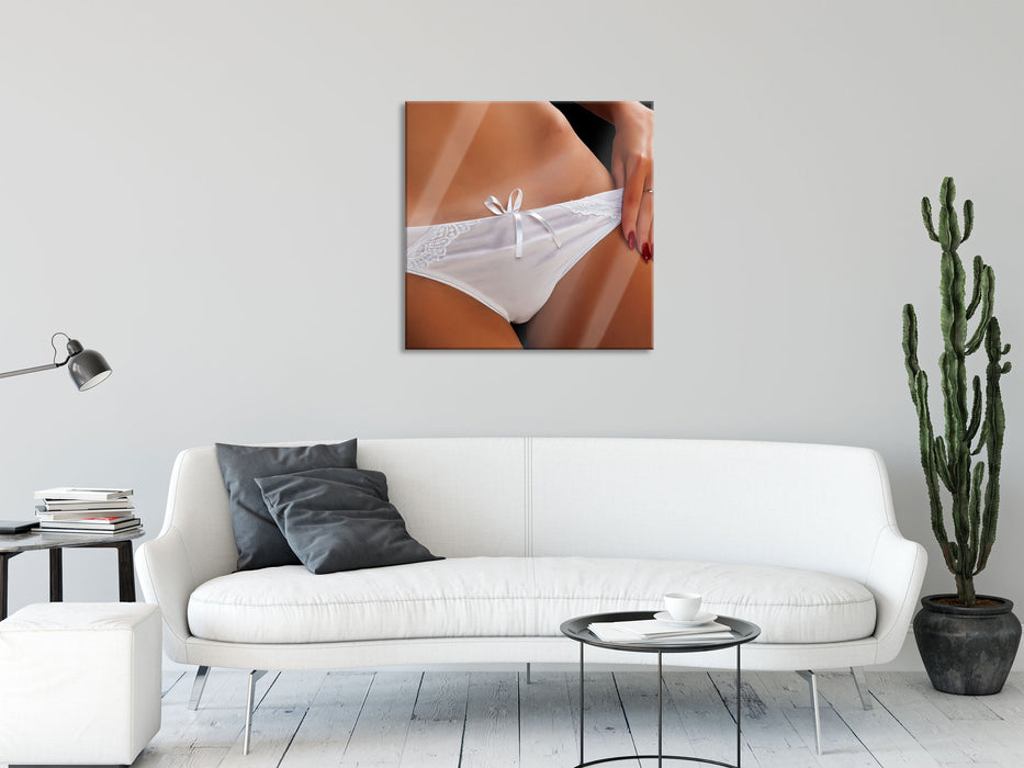 Sexy weiße Dessous, Glasbild Quadratisch