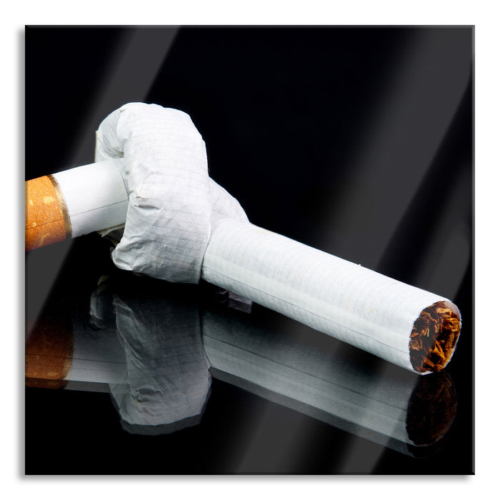 Zigarette mit Knoten Don't Smoke, Glasbild Quadratisch