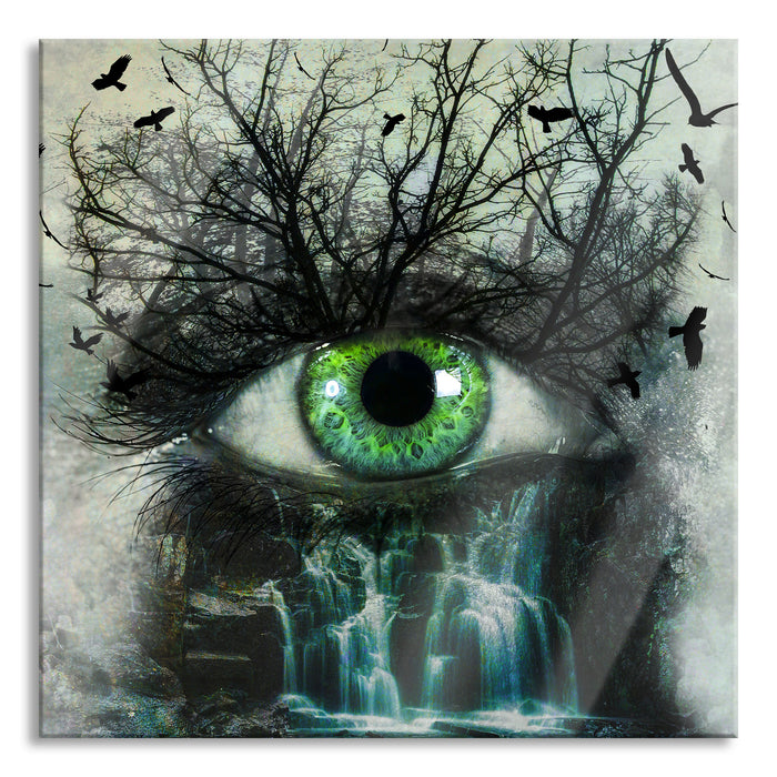 Pixxprint Auge verbunden mit Natur, Glasbild Quadratisch