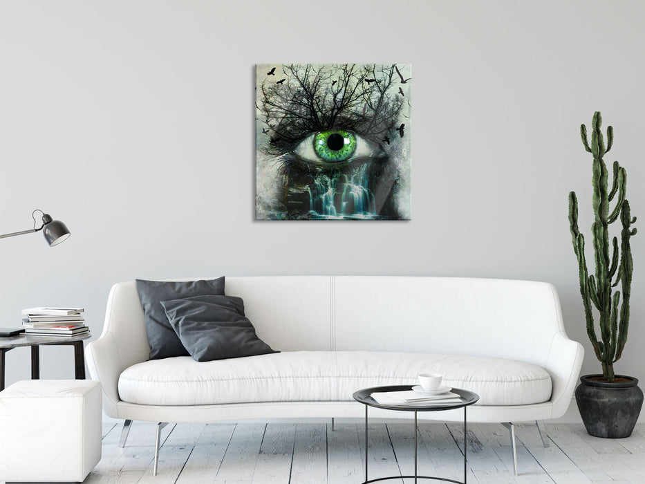 Auge verbunden mit Natur, Glasbild Quadratisch