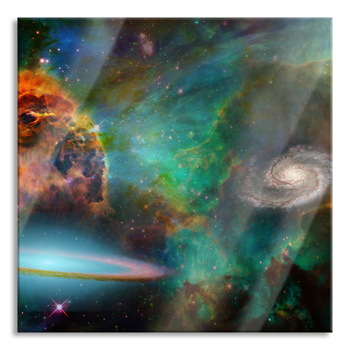 Pixxprint Galaxie mit Sternennebel, Glasbild Quadratisch