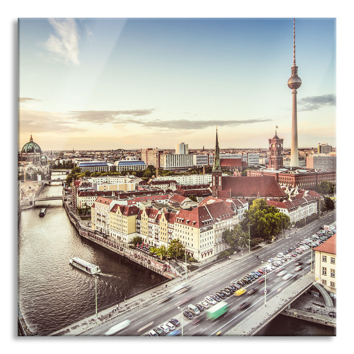 Pixxprint Skyline von Berlin, Glasbild Quadratisch