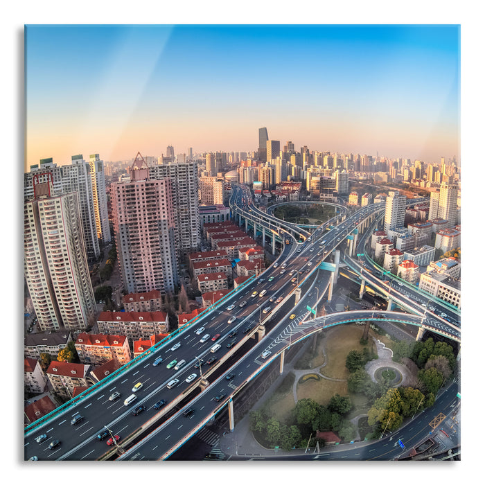 Pixxprint Blick auf Autobahn, Glasbild Quadratisch