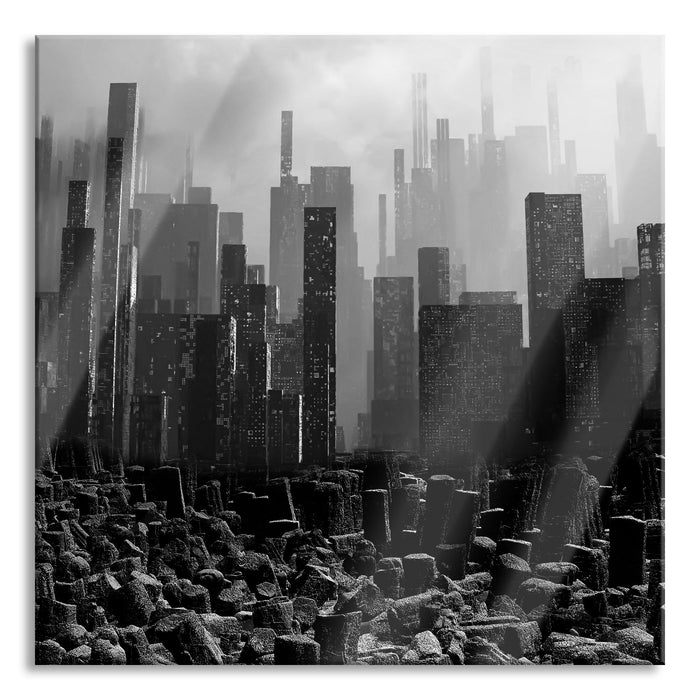 Stadt in Trümmern, Glasbild Quadratisch
