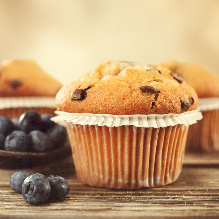 Muffins mit Blaubeeren, Glasbild Quadratisch