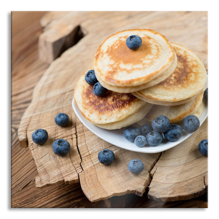 Pancakes mit Blaubeeren, Glasbild Quadratisch