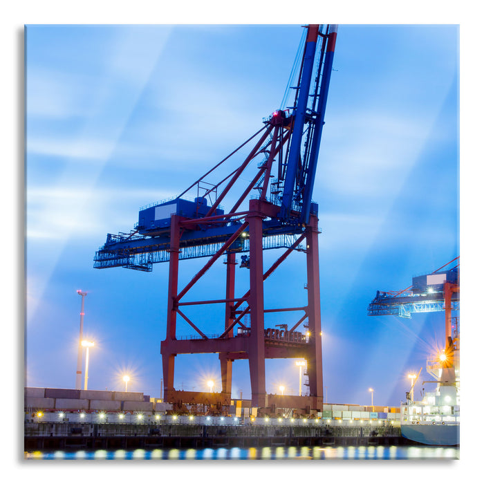 Pixxprint Containerkran im Hafen, Glasbild Quadratisch