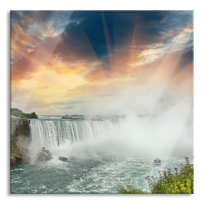 Niagarafälle bei Sonnenuntergang, Glasbild Quadratisch