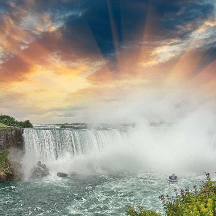 Niagarafälle bei Sonnenuntergang, Glasbild Quadratisch