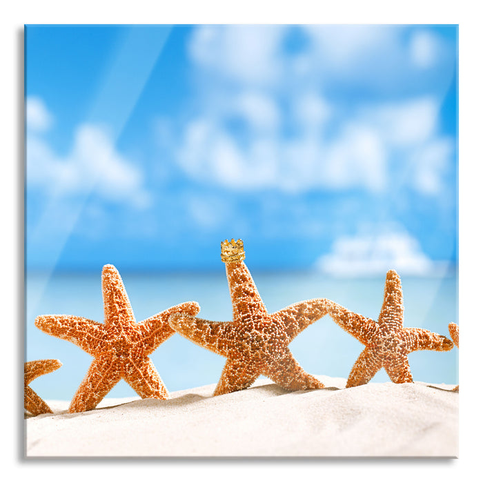 Pixxprint König der Seesterne Lustig, Glasbild Quadratisch