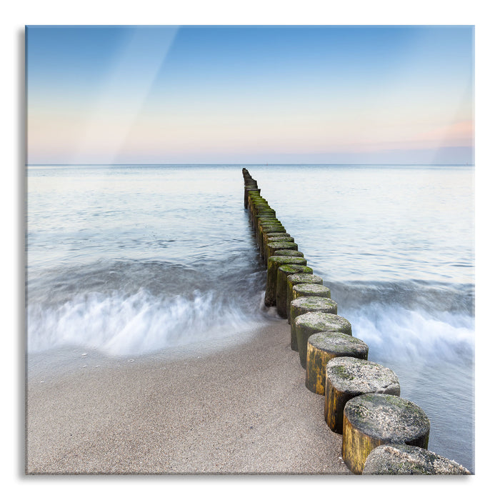 Baumstümpfe die ins Meer führen, Glasbild Quadratisch