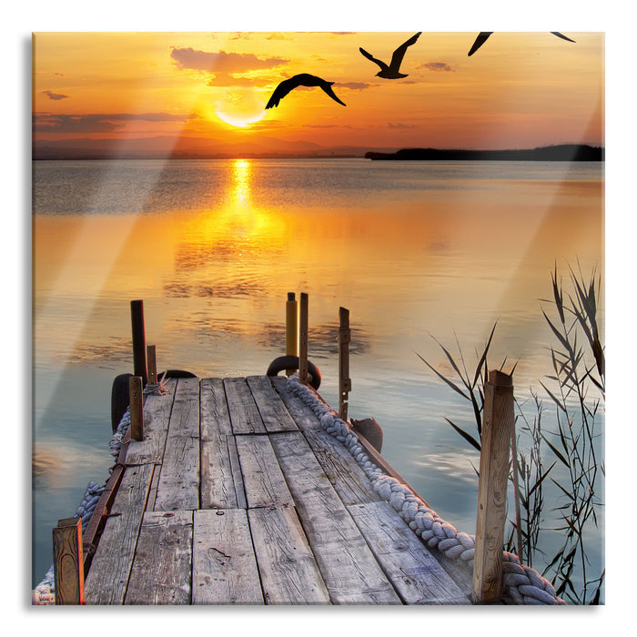 Pixxprint Steg bei Sonnenuntergang, Glasbild Quadratisch
