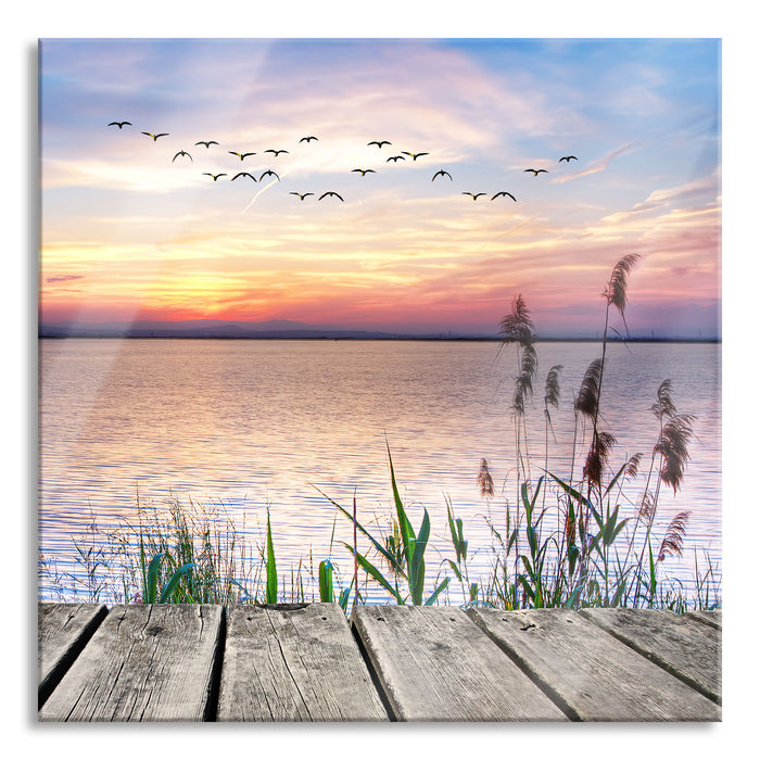 Pixxprint Steg mit Ausblick aufs Meer, Glasbild Quadratisch