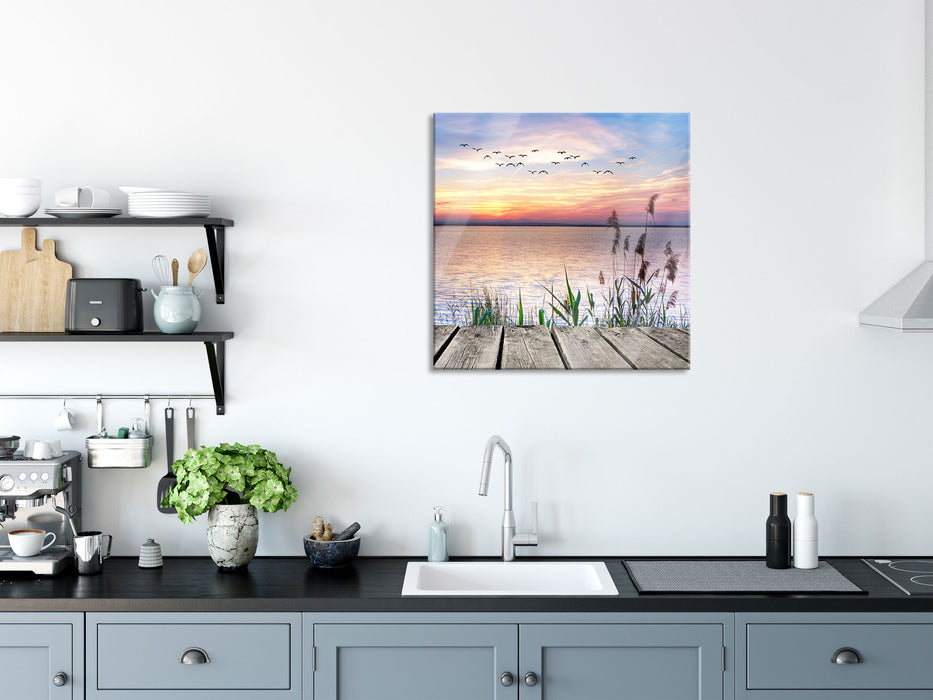 Steg mit Ausblick aufs Meer, Glasbild Quadratisch