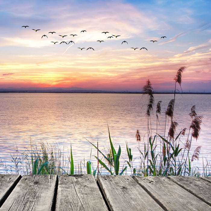 Steg mit Ausblick aufs Meer, Glasbild Quadratisch