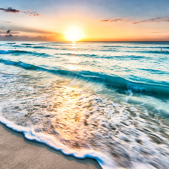 Meer bei Sonnenuntergang, Glasbild Quadratisch