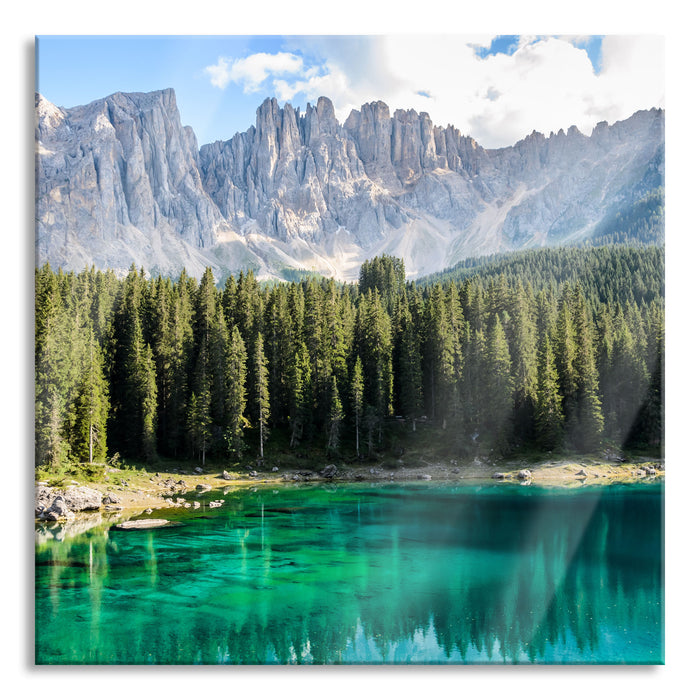 Wunderschöner klarer Bergsee, Glasbild Quadratisch