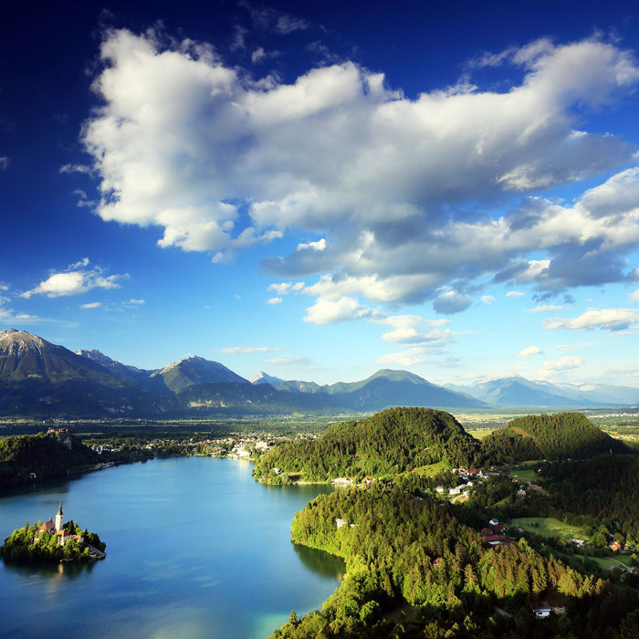 Atemberaubende Seen Landschaft, Glasbild Quadratisch