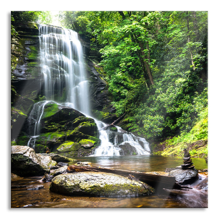 Wasserfall, Glasbild Quadratisch