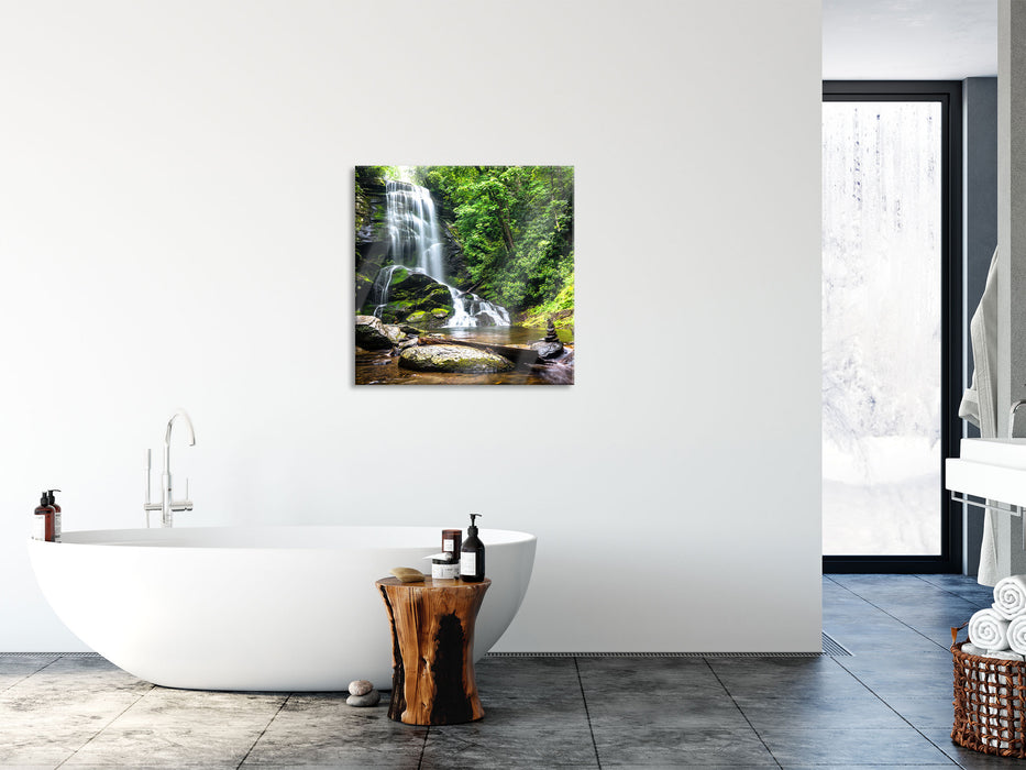 Wasserfall, Glasbild Quadratisch