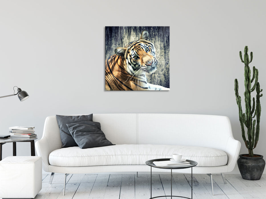 Neugieriger Tiger, Glasbild Quadratisch