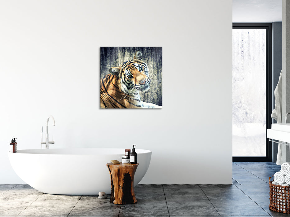 Neugieriger Tiger, Glasbild Quadratisch