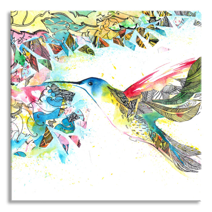 Pixxprint Kolibri Kunst, Glasbild Quadratisch