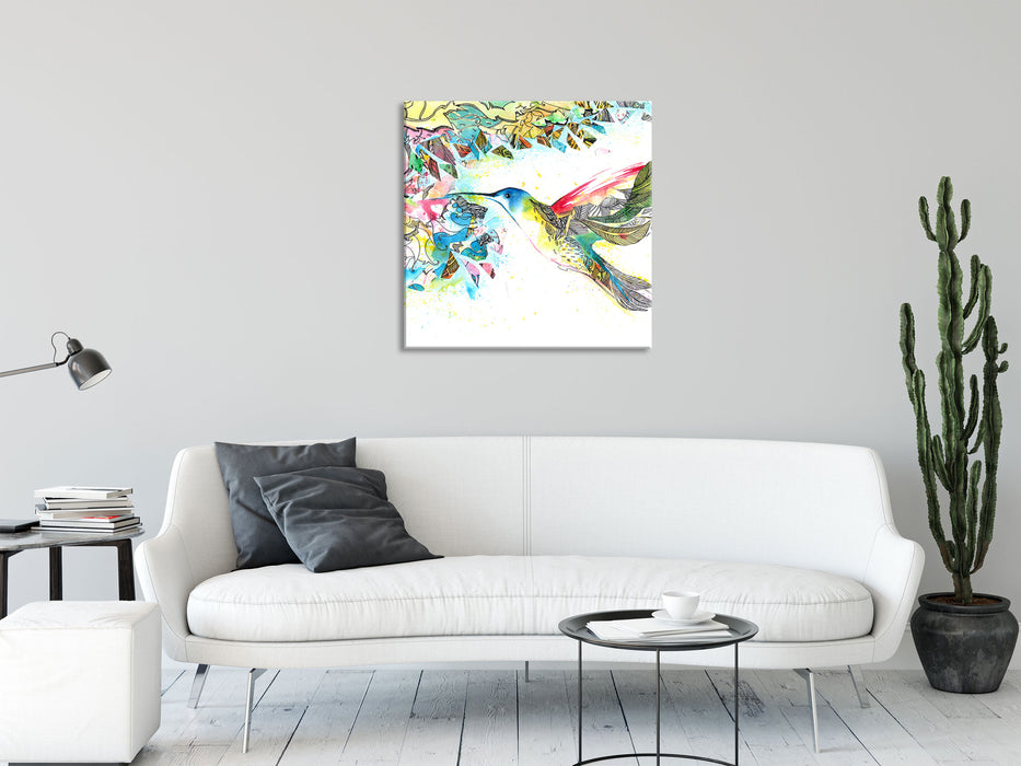 Kolibri Kunst, Glasbild Quadratisch