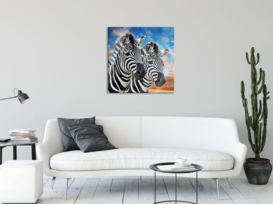 Zebra Pärchen, Glasbild Quadratisch