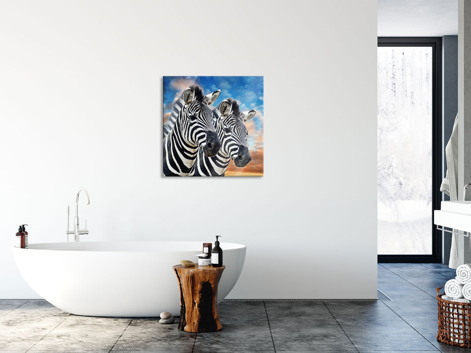 Zebra Pärchen, Glasbild Quadratisch