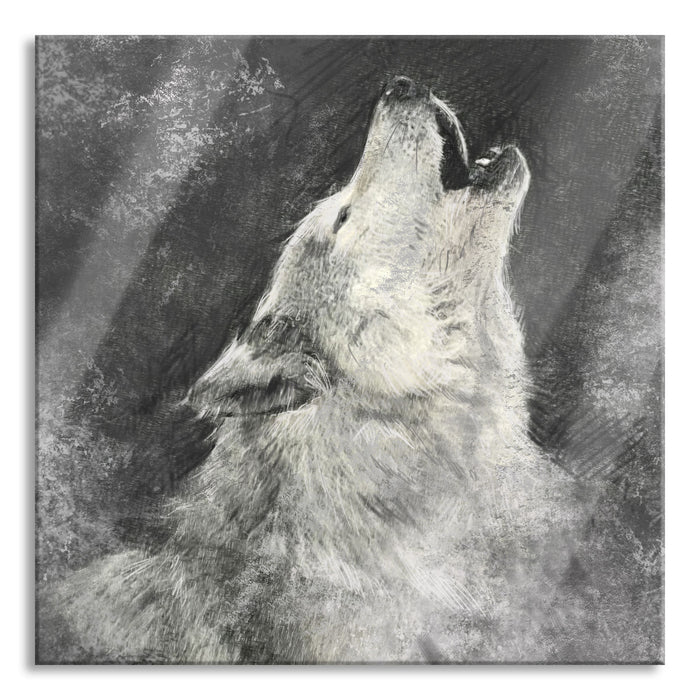 Pixxprint Heulender Wolf Kunst, Glasbild Quadratisch