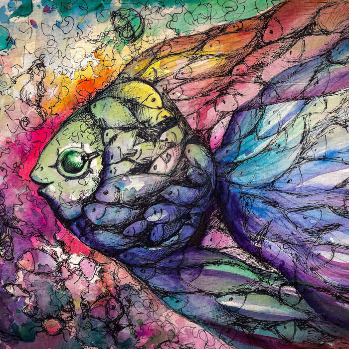 Bunte Fische Kunst, Glasbild Quadratisch